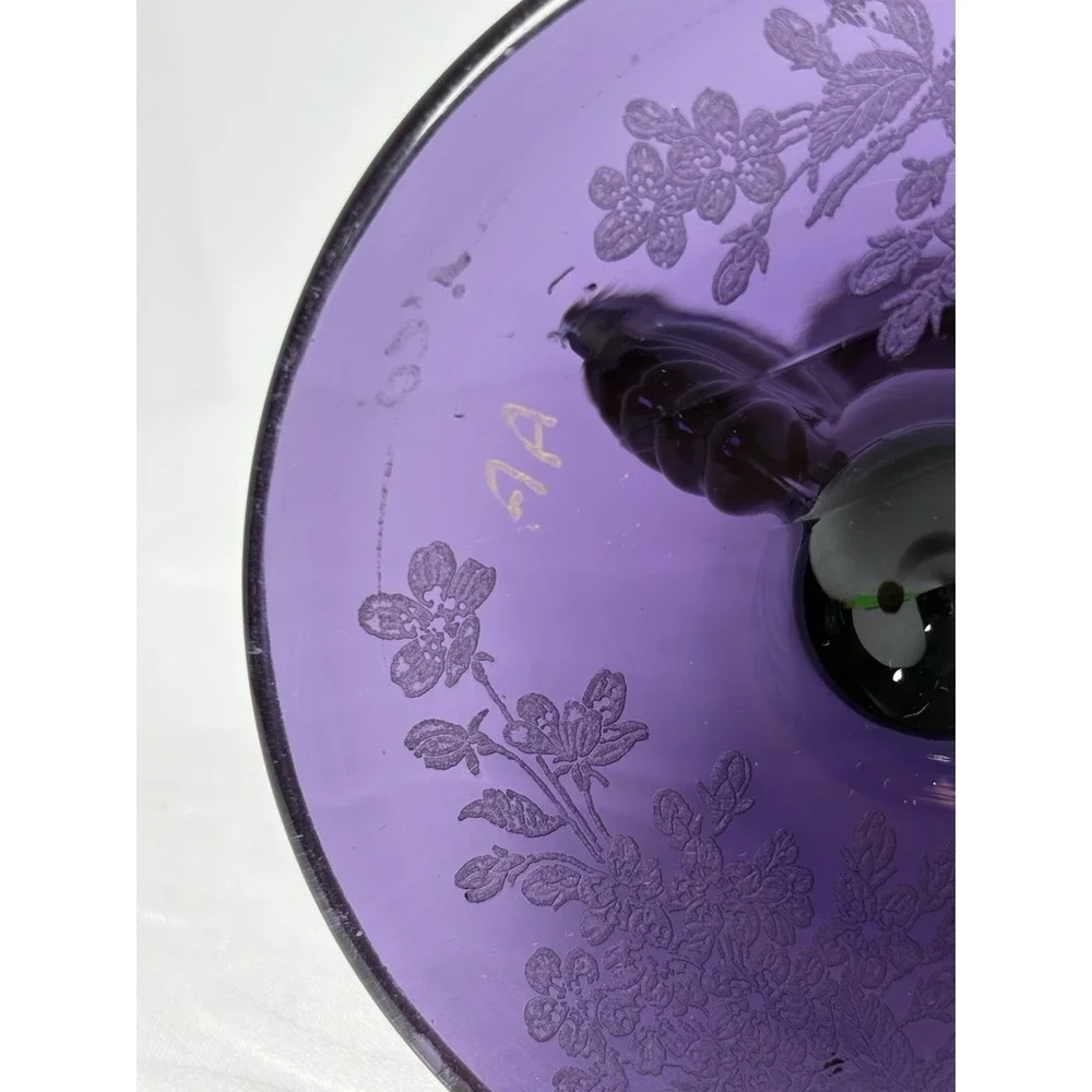 2 VTG Paden City Purple Amethyst Glass Art Deco Candlesticks Maya Ardith Etching